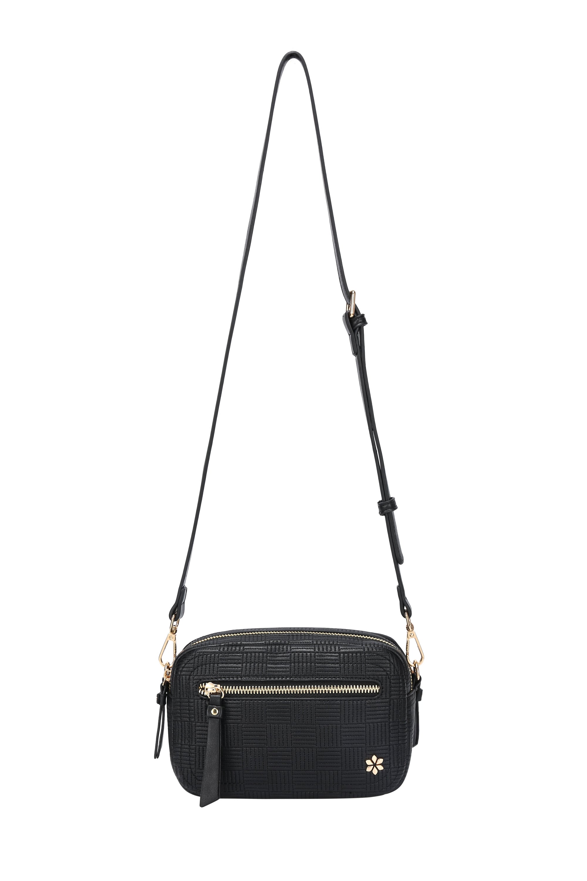 Dual Zipper Cross Shoulder Bag - PU Vegan Leather 