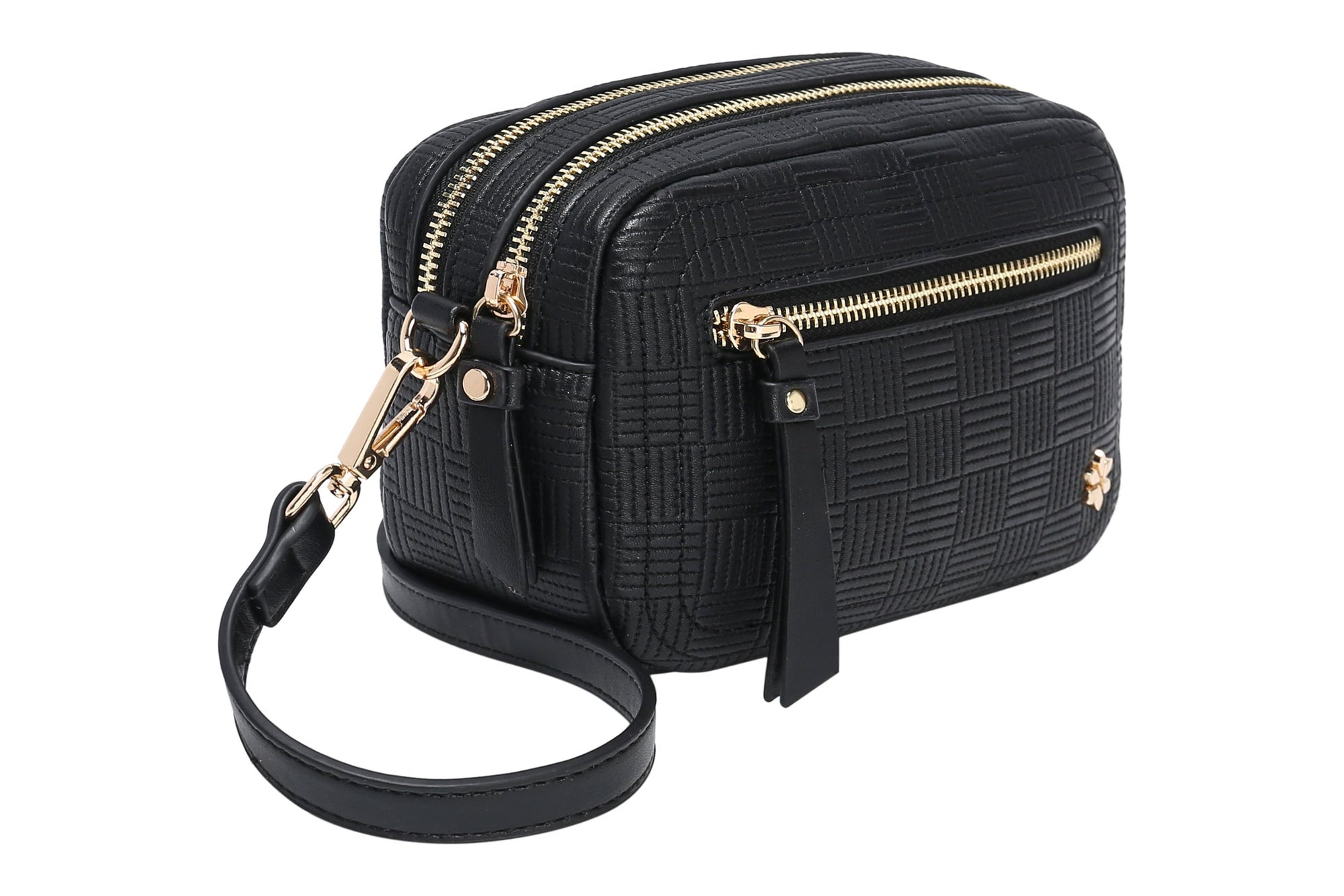 Dual Zipper Cross Shoulder Bag - PU Vegan Leather 