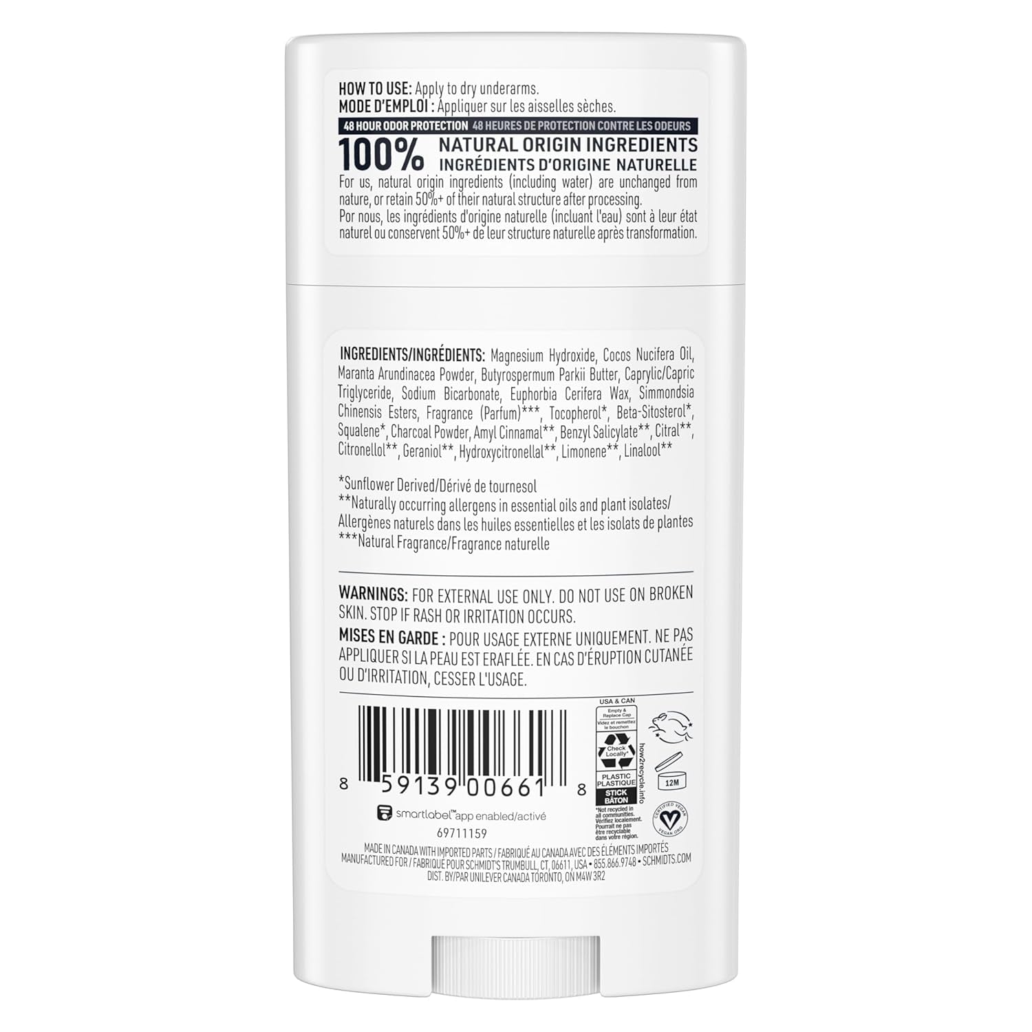 Aluminum-Free Vegan Deodorant Charcoal & Magnesium with 48 Hour Odor Protection, 2 Count for Women and Men, Natural Ingredients, Cruelty-Free, 2.65 Oz, Pack of 2