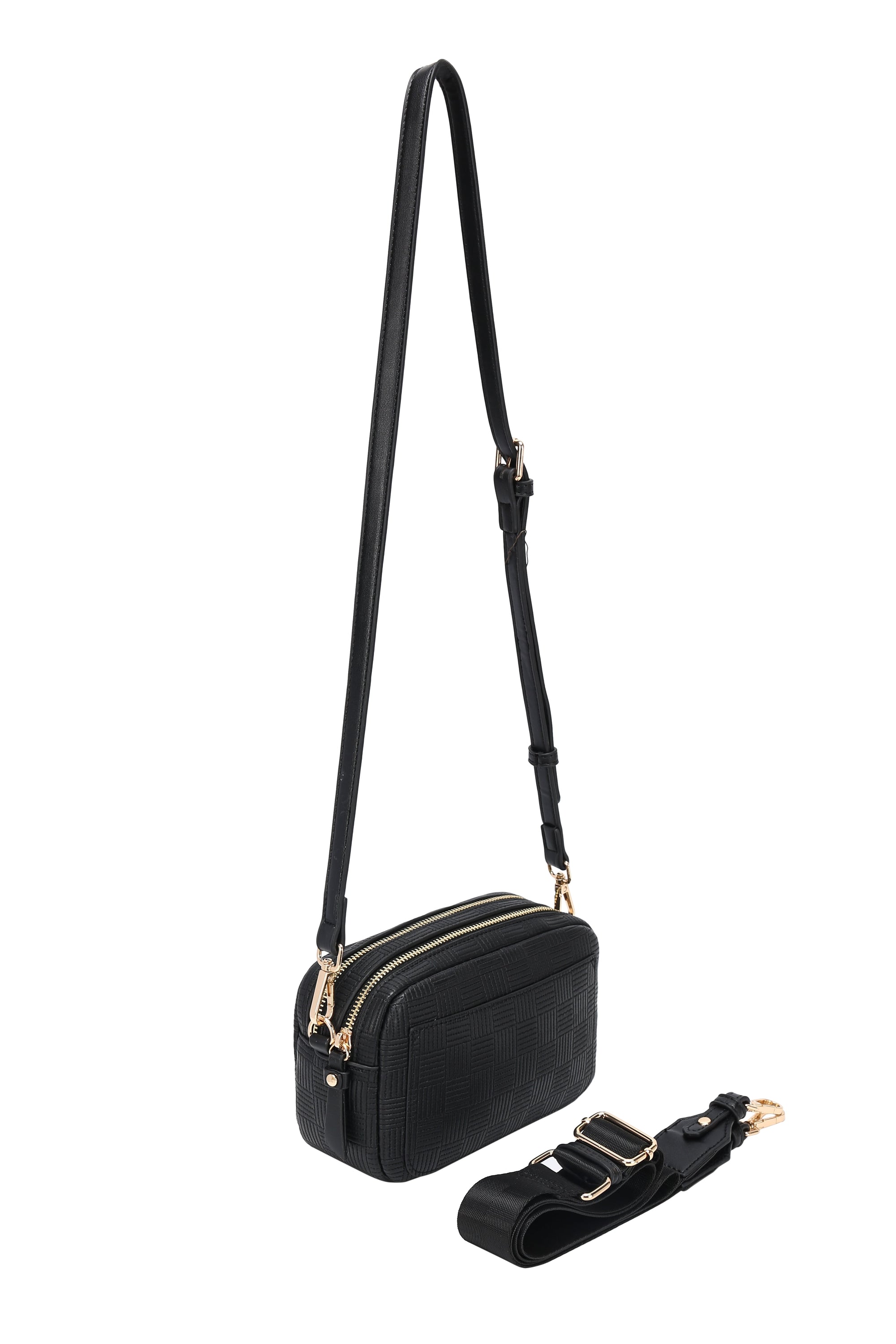 Dual Zipper Cross Shoulder Bag - PU Vegan Leather 