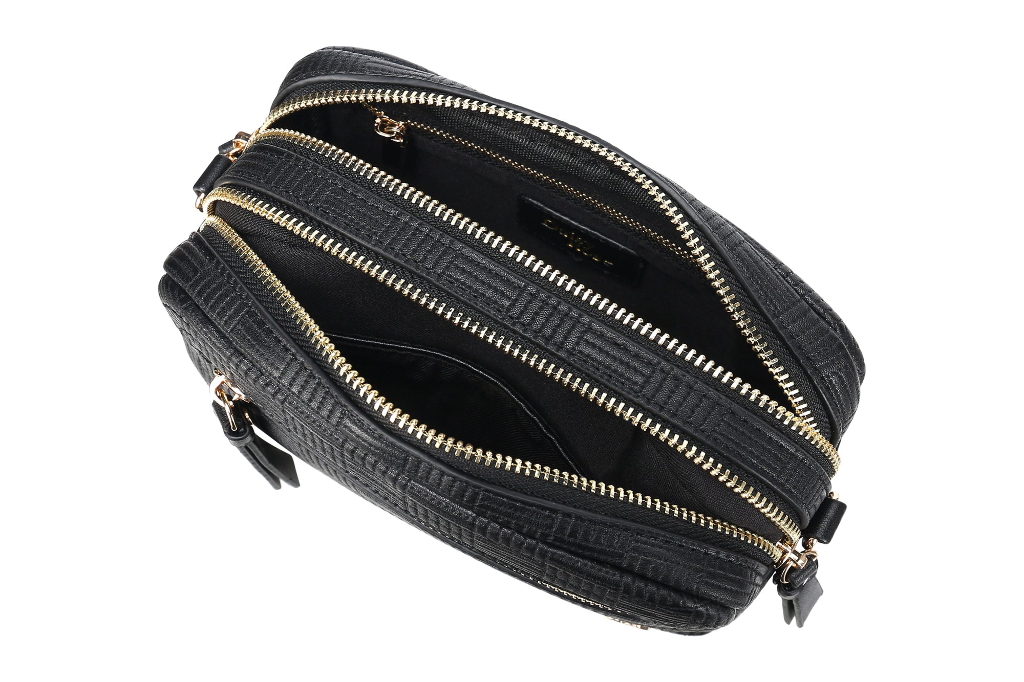 Dual Zipper Cross Shoulder Bag - PU Vegan Leather 