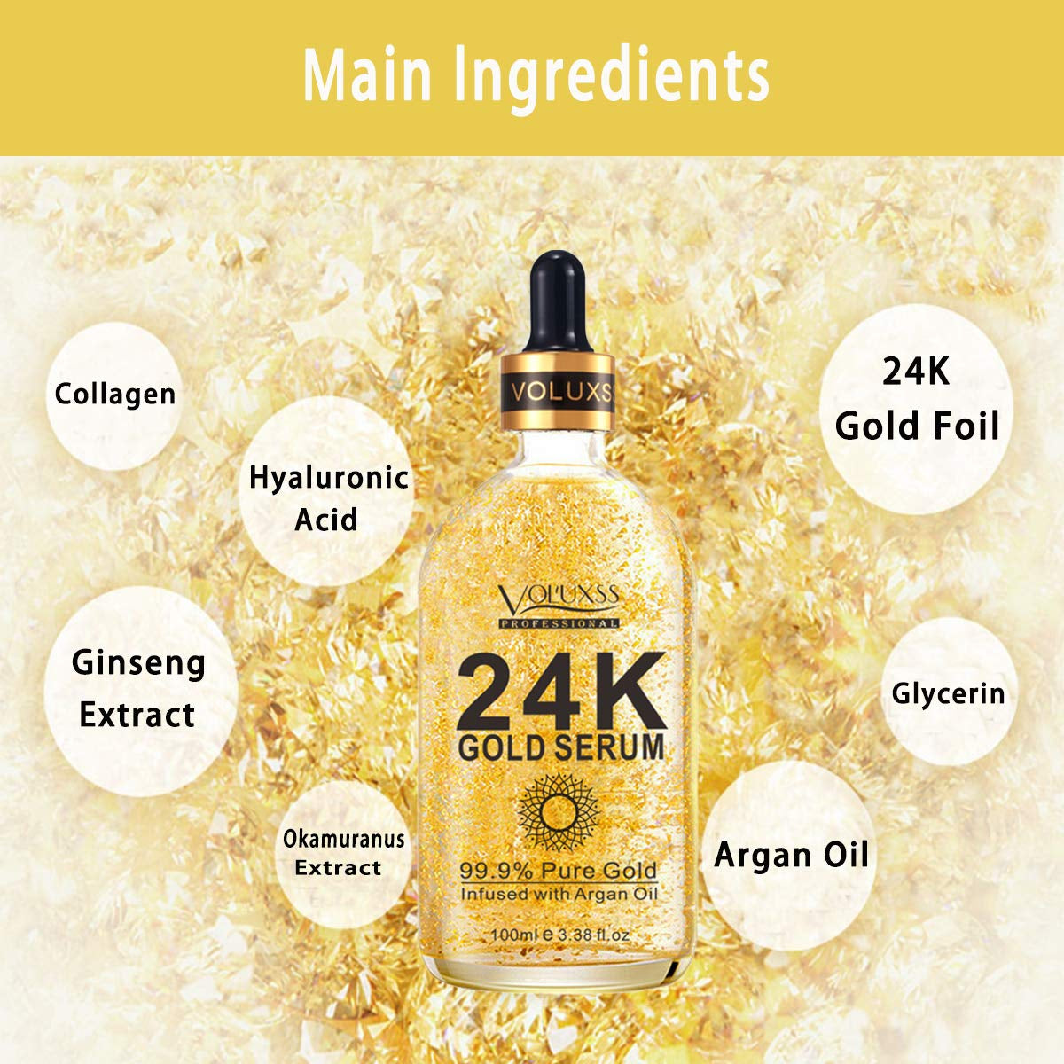 24K Gold Face Serum – Skin Care Collagen Booster with Vitamin C