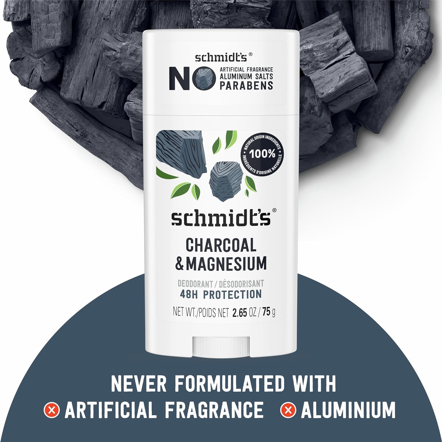 Aluminum-Free Vegan Deodorant Charcoal & Magnesium with 48 Hour Odor Protection, 2 Count for Women and Men, Natural Ingredients, Cruelty-Free, 2.65 Oz, Pack of 2