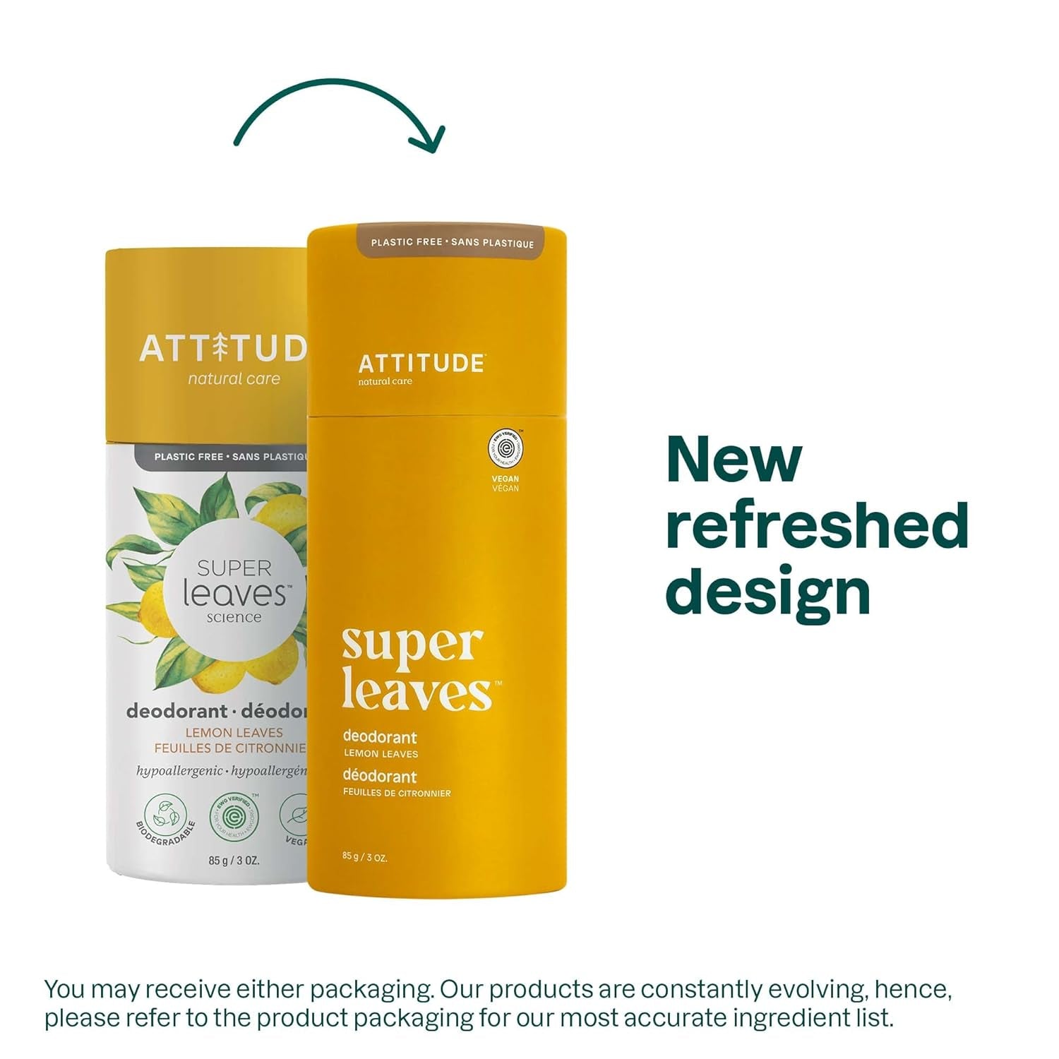 Plastic-Free Deodorant, EWG Verified, Aluminum Free, Vegan Naturally Sourced Body Deodorants for Women & Men, Dermatologically Tested, Lemon Leaves, 3 Ounces