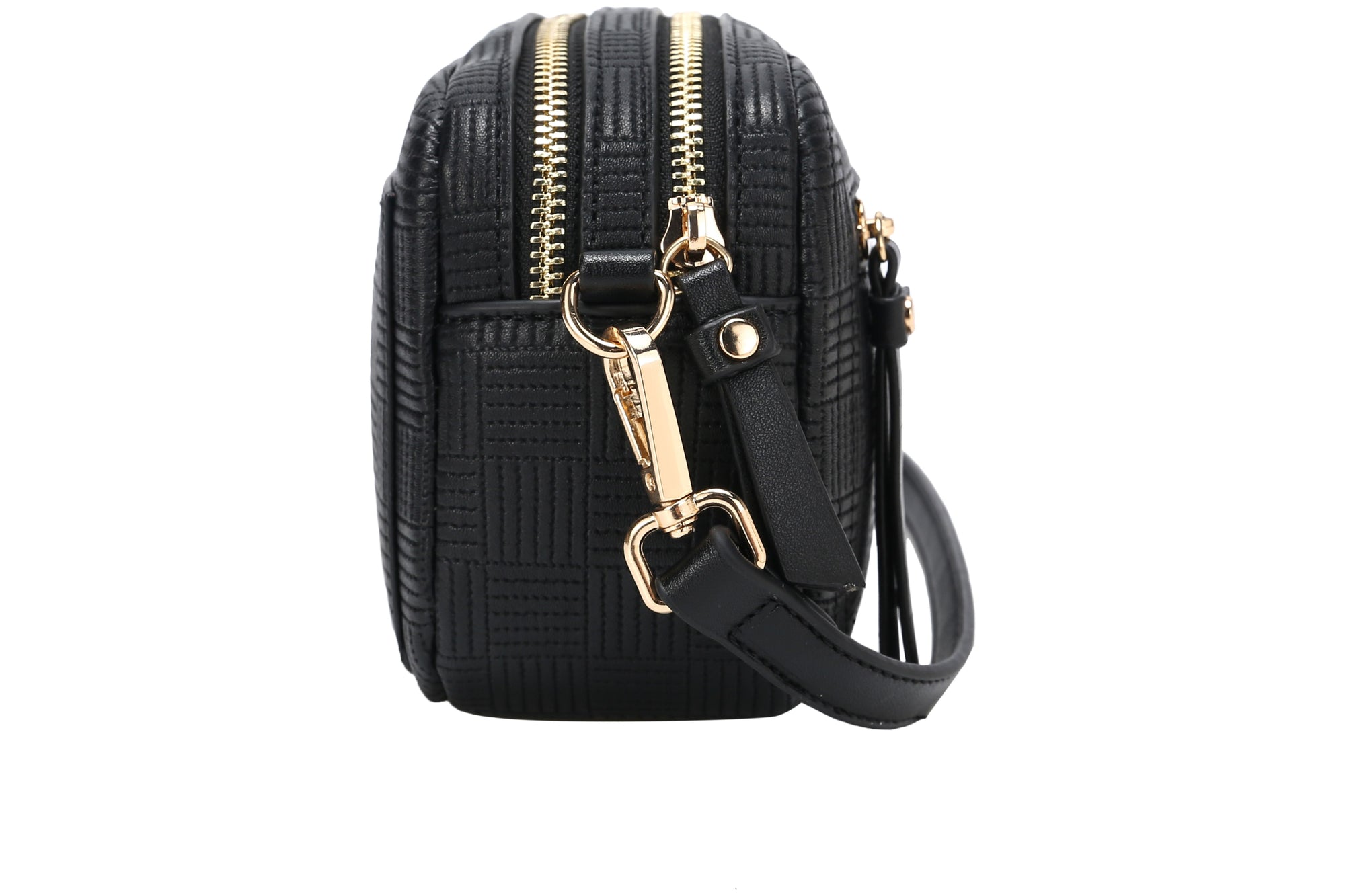 Dual Zipper Cross Shoulder Bag - PU Vegan Leather 