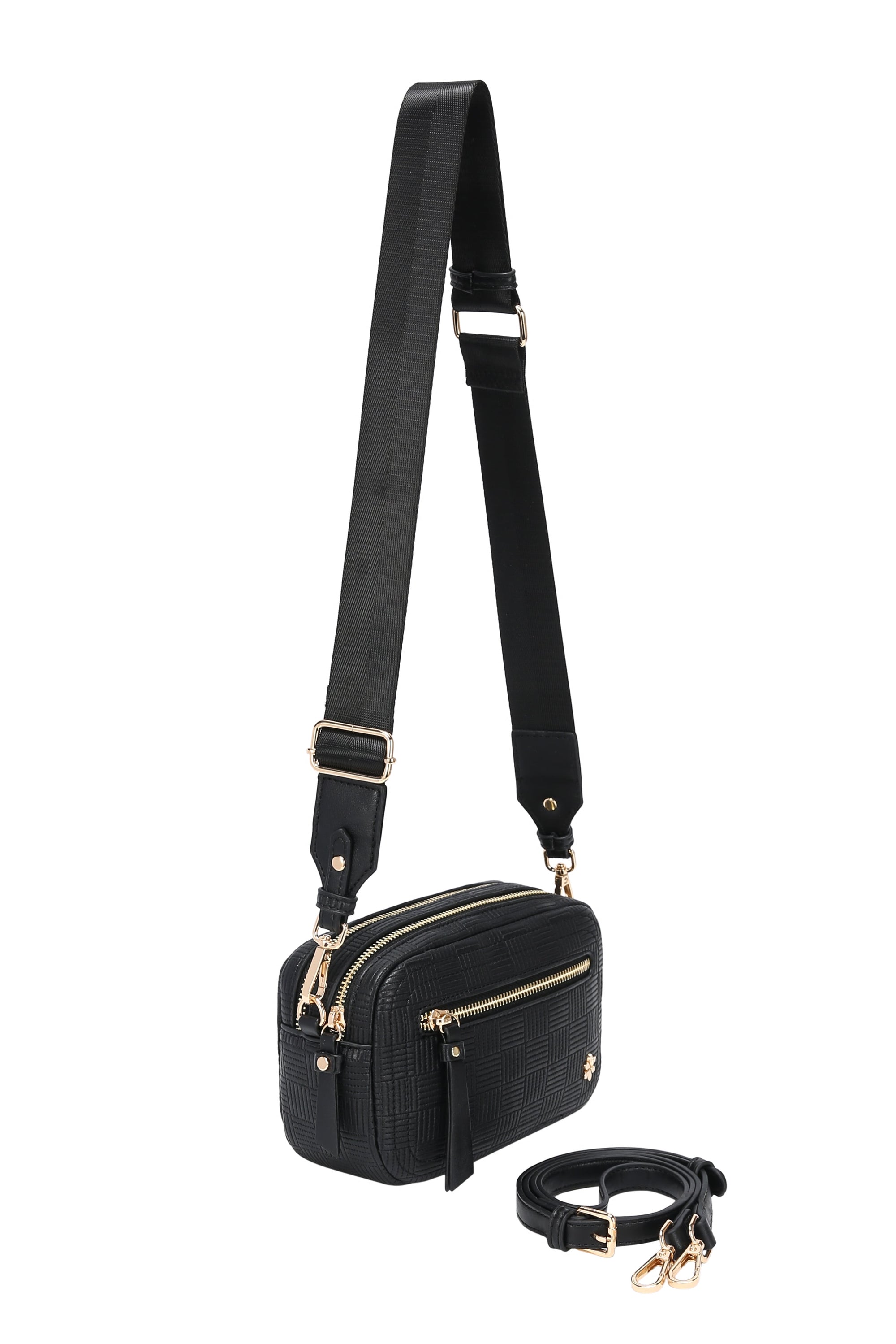 Dual Zipper Cross Shoulder Bag - PU Vegan Leather 