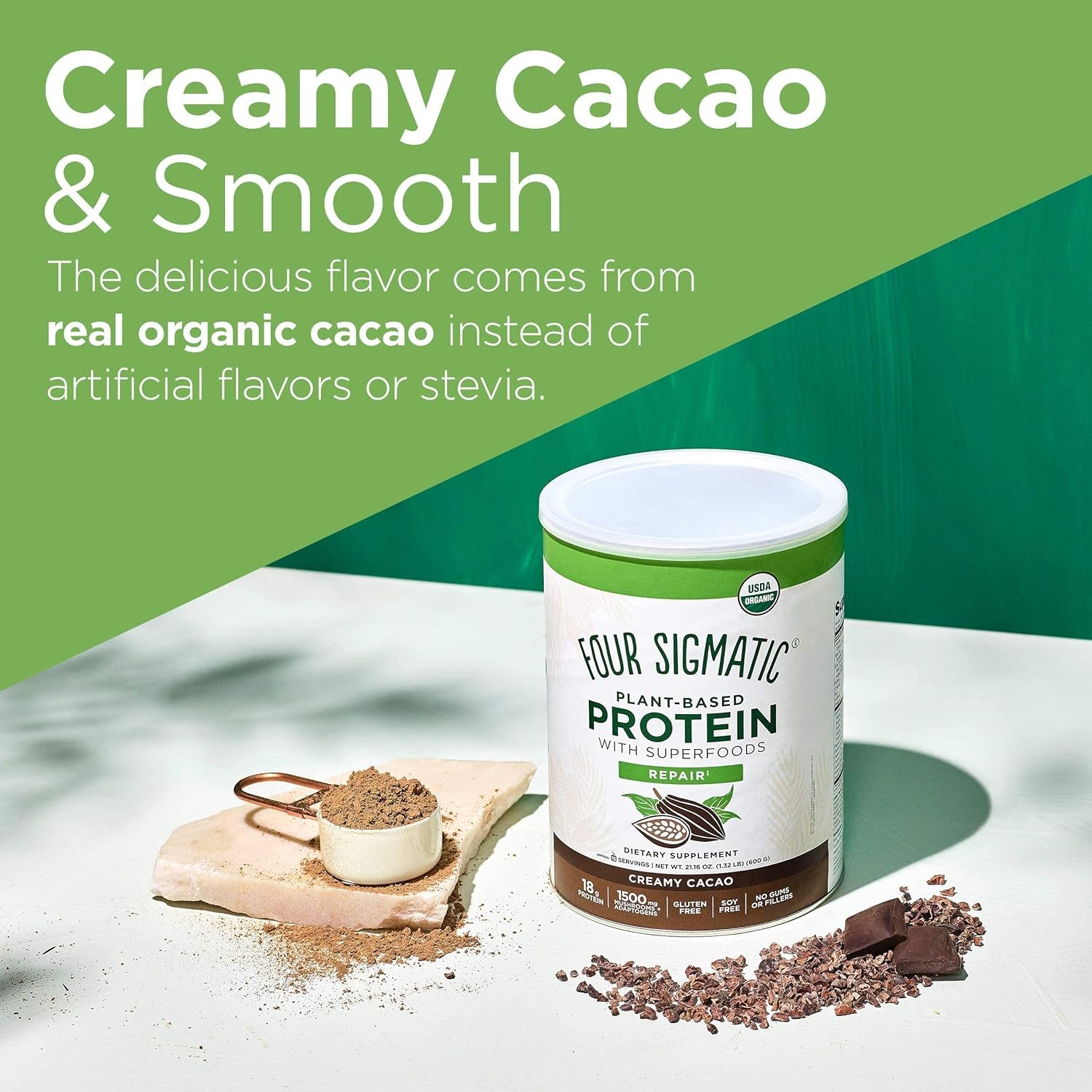 Organic Plant-Based Protein (Cacao) with Lion's Mane, Chaga
