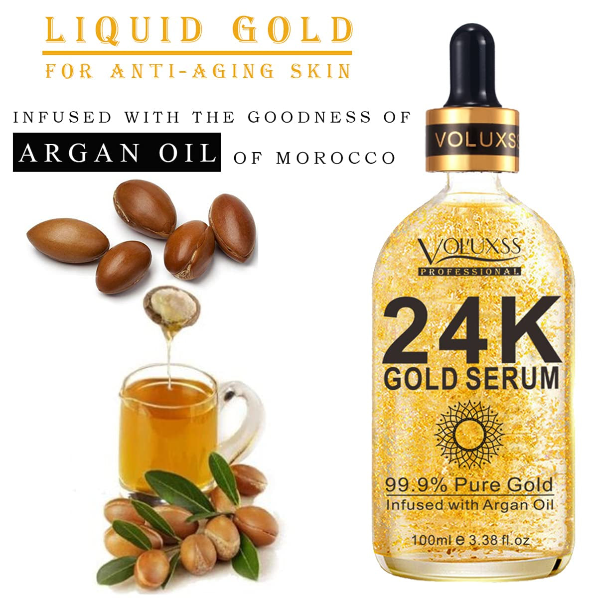 24K Gold Face Serum – Skin Care Collagen Booster with Vitamin C